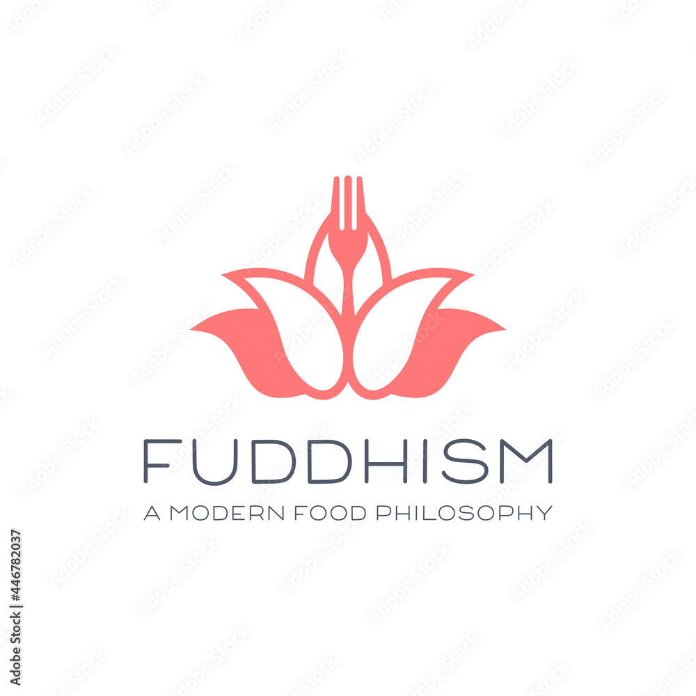 Obraz premium Lotus flower and fork for asian restaurant logo design creative minimalist 