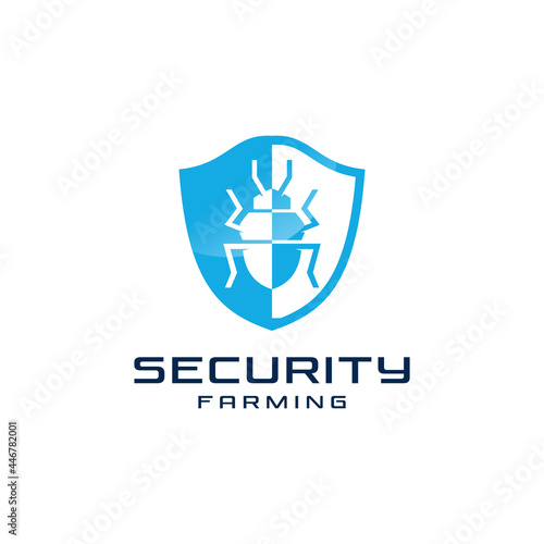 Pest control insect security with shield and bug for farm company  logo design illustrations
