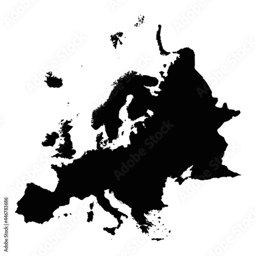Black silhouette drawing of the European map isolated on white background - Map of Europe simple style illustration