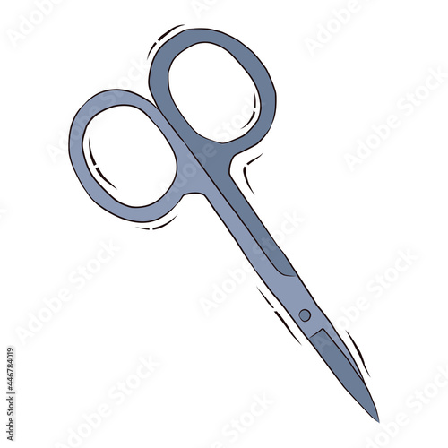 A set of vector elements of professional tools for manicure and pedicure. Stock illustration. Metal nail scissors.