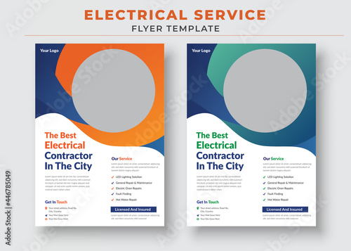 Electrician service flyer template, The Best Electrical Contractor in the city poster and flyer
