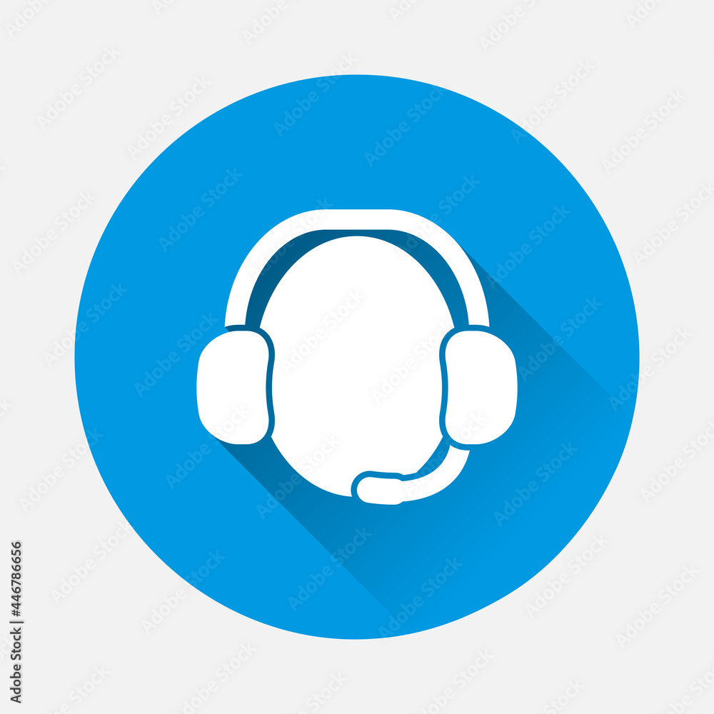 Vector icon of technical or social support service by phone icon on blue background. Flat image with long shadow. Vector icon of technical or social support service by phone icon on blue background. Flat image with long shadow.