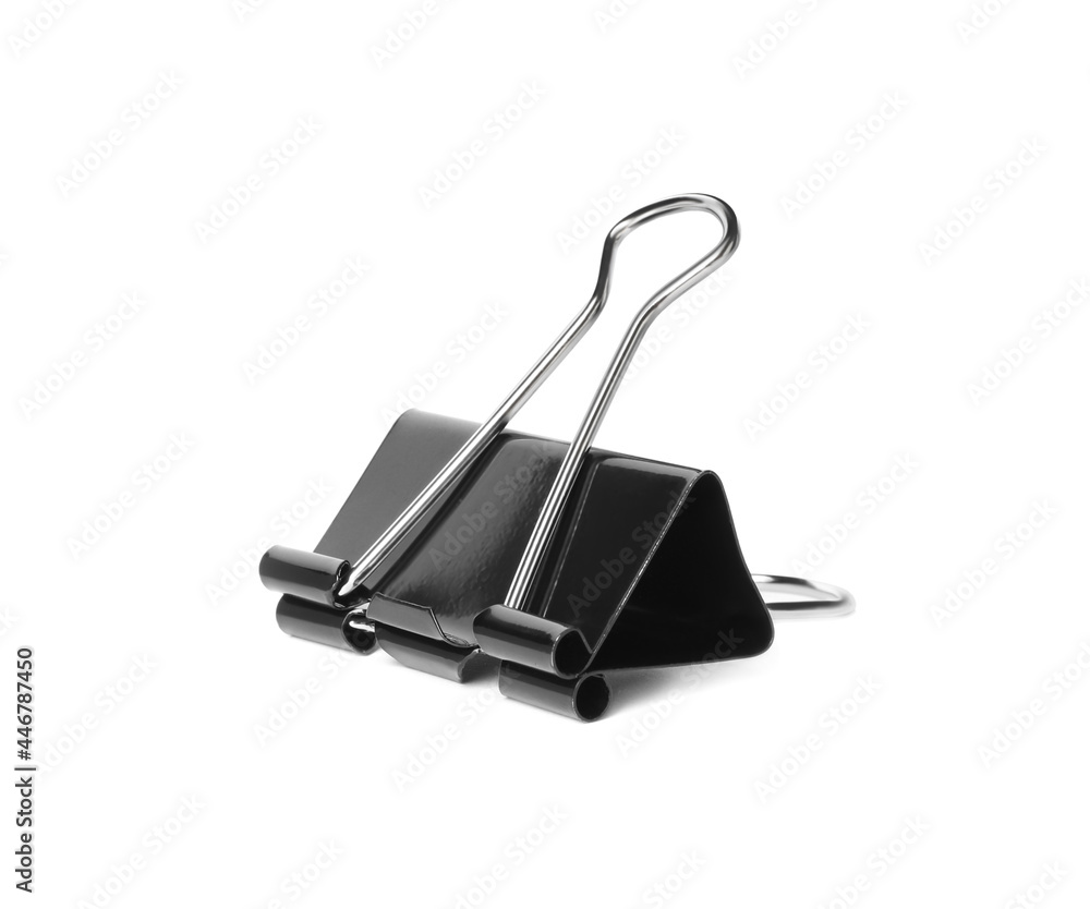 Black binder clip isolated on white. Stationery Black binder clip isolated on white. Stationery