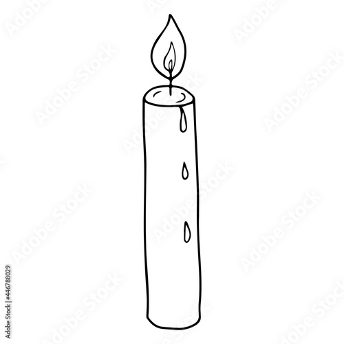 Cute cartoon doodle candle isolated on white background. Festive icon.