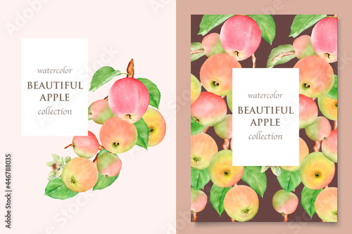 hand drawn watercolor apple card set