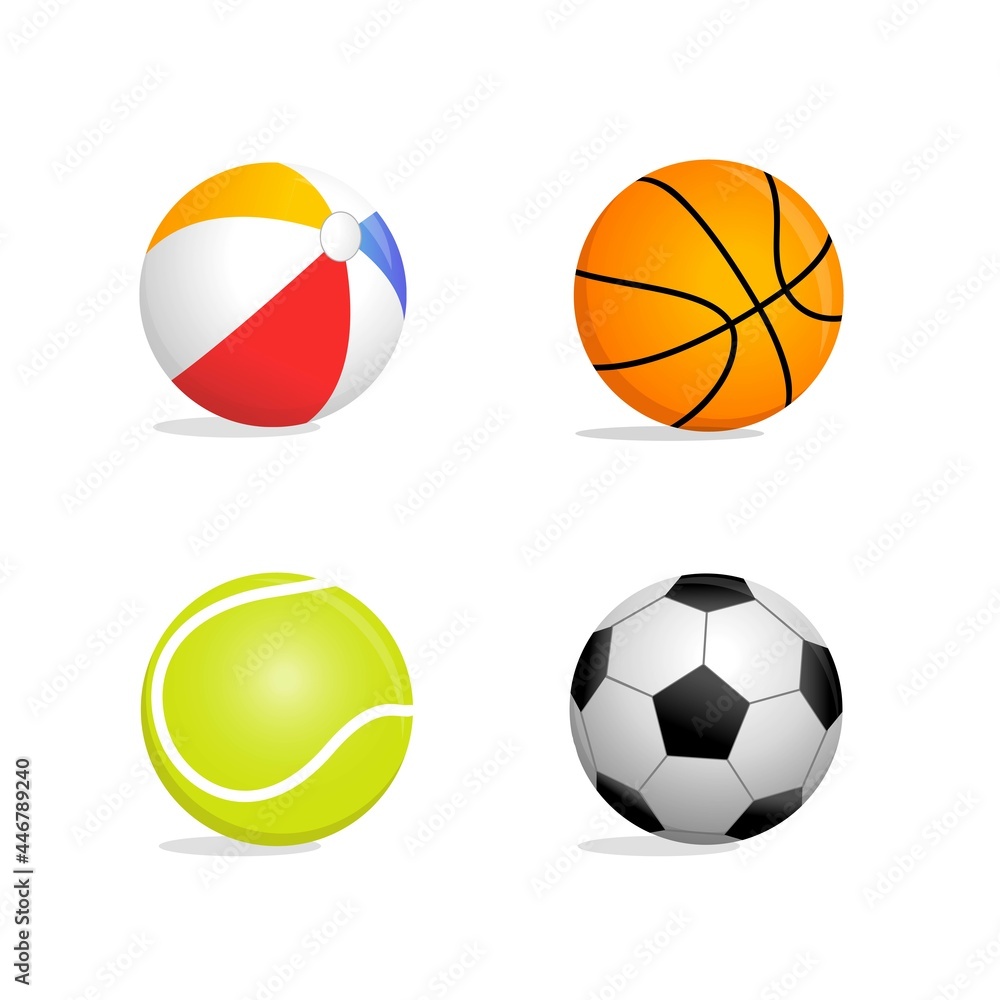 Ball of football and basketball icon set, ball sport branch 