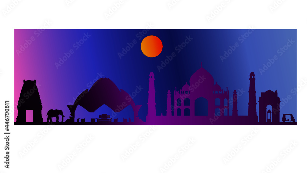 Naklejka premium Indian Cities Skyline Vector Illustration 