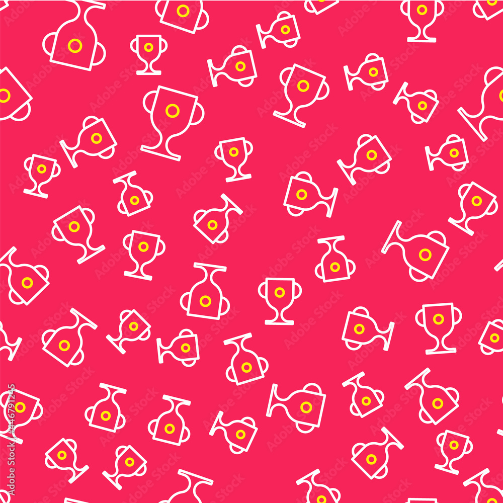 Line Award cup icon isolated seamless pattern on red background. Winner trophy symbol. Championship or competition trophy. Sports achievement sign. Vector Line Award cup icon isolated seamless pattern on red background. Winner trophy symbol. Championship or competition trophy. Sports achievement sign. Vector