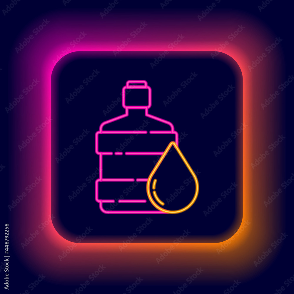 Glowing neon line Big bottle with clean water icon isolated on black background. Plastic container for the cooler. Colorful outline concept. Vector Glowing neon line Big bottle with clean water icon isolated on black background. Plastic container for the cooler. Colorful outline concept. Vector