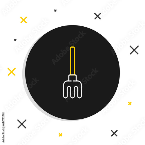Line Garden rake icon isolated on white background. Tool for horticulture, agriculture, farming. Ground cultivator. Colorful outline concept. Vector