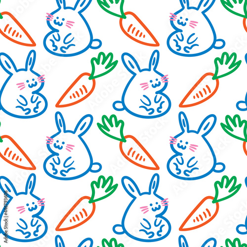 seamless repeating pattern with bunnies and carrots