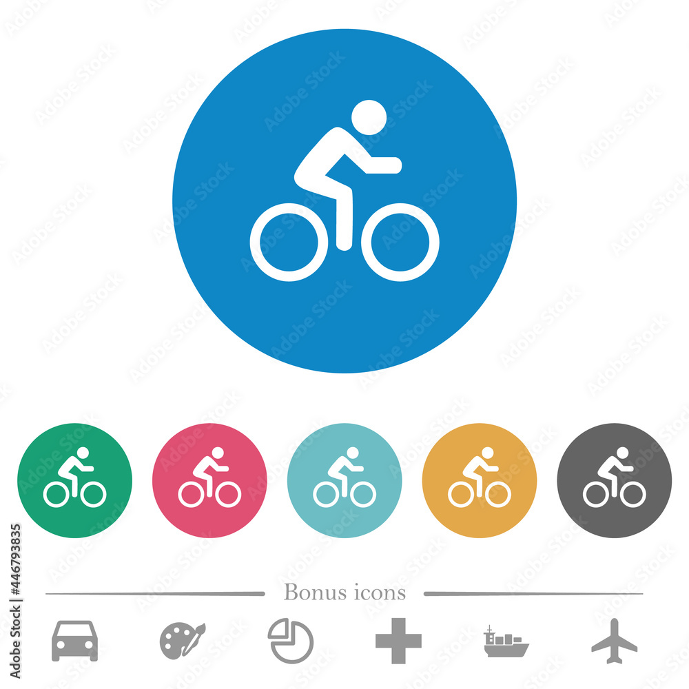 Bicycle with rider flat round icons Bicycle with rider flat round icons
