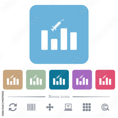 Vaccination graph flat icons on color rounded square backgrounds