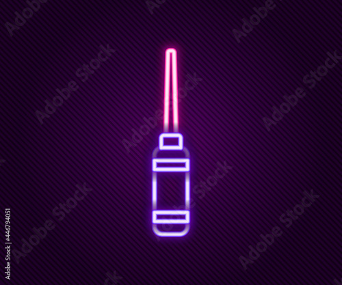 Glowing neon line Awl tool with wooden handle icon isolated on black background. Work equipment tailor industry. Colorful outline concept. Vector