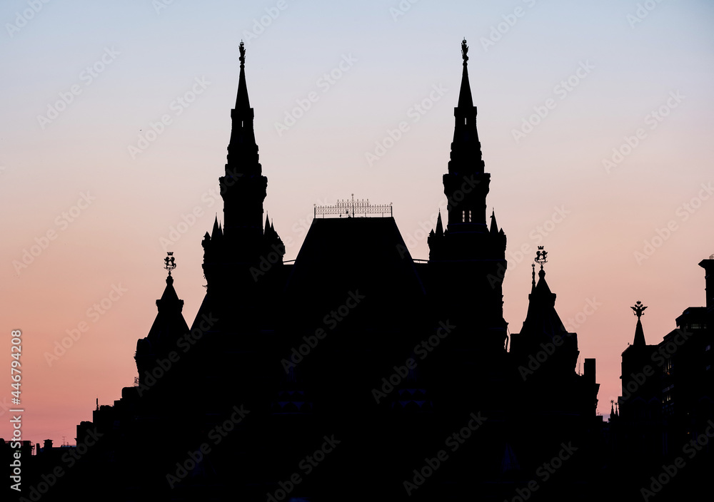 silhouette of the building on the red square