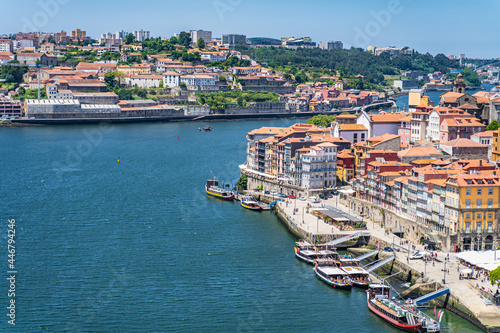 Fototapeta Naklejka Na Ścianę i Meble -  View of the Boats on the Riverbank in Porto, Portugal
