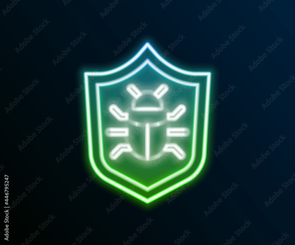 Glowing neon line System bug concept icon isolated on black background. Code bug concept. Bug in the system. Bug searching. Colorful outline concept. Vector Glowing neon line System bug concept icon isolated on black background. Code bug concept. Bug in the system. Bug searching. Colorful outline concept. Vector