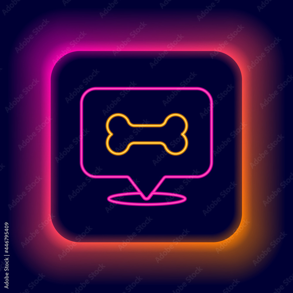 Glowing neon line Dog bone icon isolated on black background. Pets food symbol. Colorful outline concept. Vector Glowing neon line Dog bone icon isolated on black background. Pets food symbol. Colorful outline concept. Vector