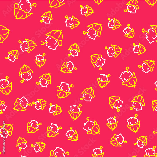 Line Sherlock Holmes with smoking pipe icon isolated seamless pattern on red background. Detective. Vector