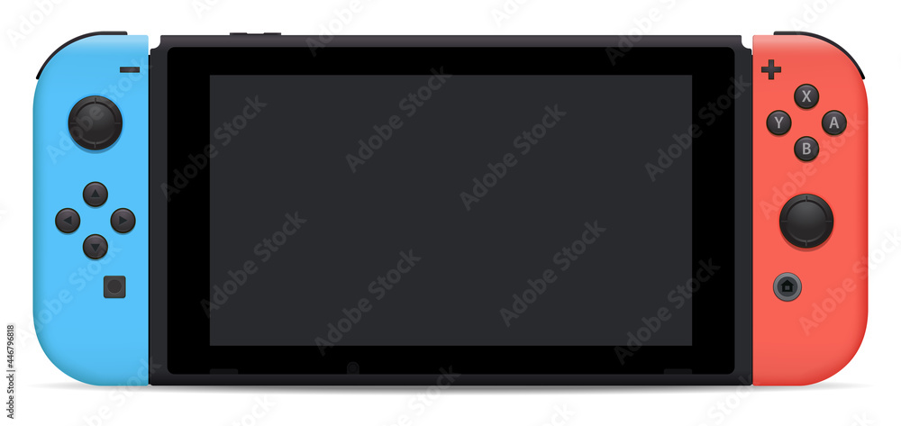 Illustrazione Stock Nintendo Switch with Joy‑Cons handheld game system  realistic icon isolated on white background. Nintendo Switch game console.  | Adobe Stock