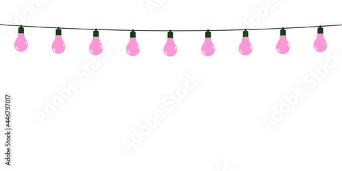 Garland of pink light bulbs on a white background	