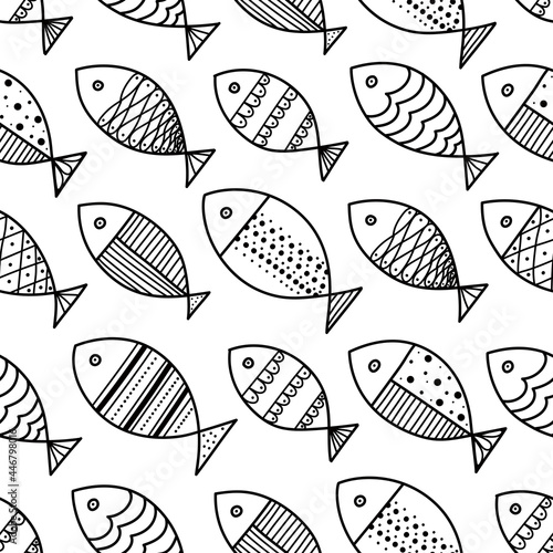 Cute fish.  Kids line background. Seamless pattern. Can be used in textile industry, paper, background, scrapbooking.