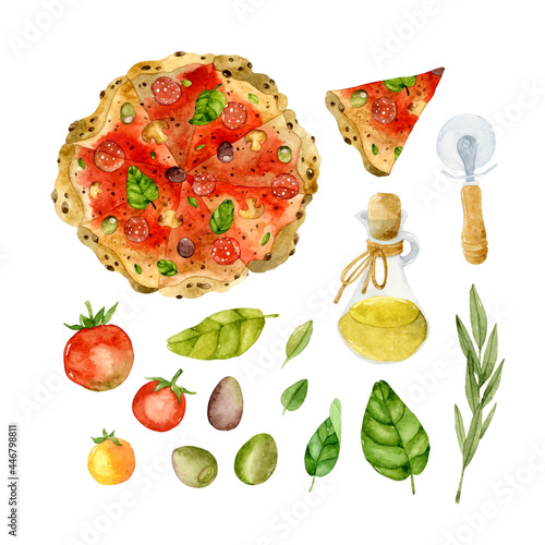  Pizza isolated elements watercolor set
