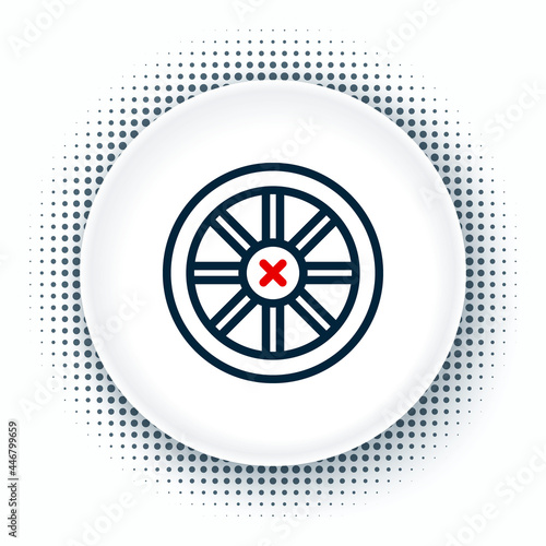 Line Old wooden wheel icon isolated on white background. Colorful outline concept. Vector