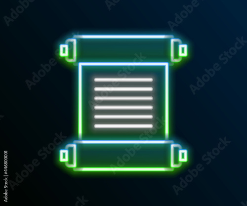 Glowing neon line Decree, paper, parchment, scroll icon icon isolated on black background. Colorful outline concept. Vector