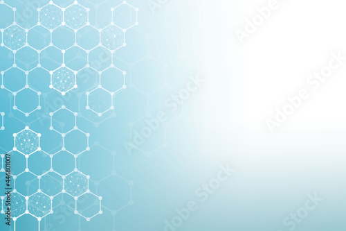 Science network pattern, connecting lines and dots. Technology hexagons structure or molecular connect elements
