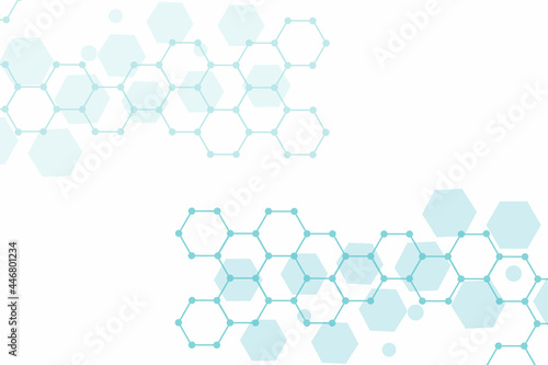 Science network pattern, connecting lines and dots. Technology hexagons structure or molecular connect elements
