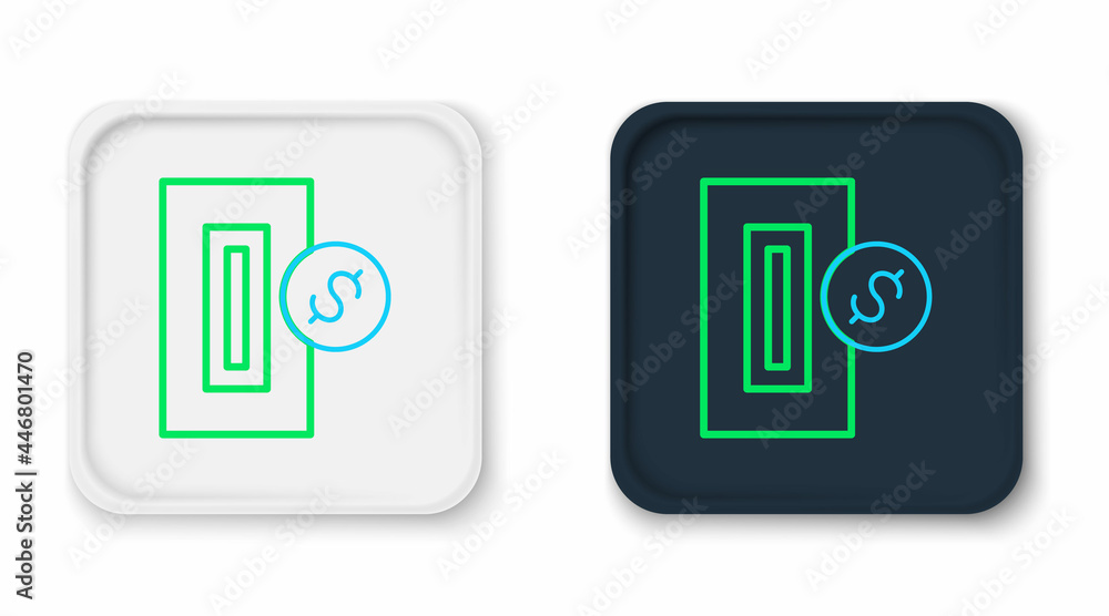 Line Hand inserting coin to a slot on a vending machine or arcade machine icon isolated on white background. Colorful outline concept. Vector Line Hand inserting coin to a slot on a vending machine or arcade machine icon isolated on white background. Colorful outline concept. Vector