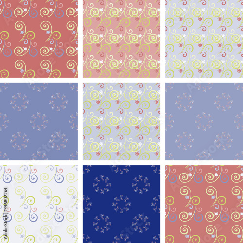 Set of seamless vintage patterns with romantic curls. Ideal for printing, textiles