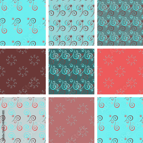 Set of seamless vintage patterns with romantic curls. Ideal for printing, textiles