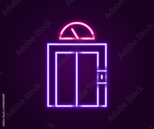 Glowing neon line Lift icon isolated on black background. Elevator symbol. Colorful outline concept. Vector