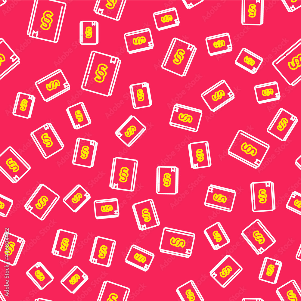 Line Law book icon isolated seamless pattern on red background. Legal judge book. Judgment concept. Vector Line Law book icon isolated seamless pattern on red background. Legal judge book. Judgment concept. Vector