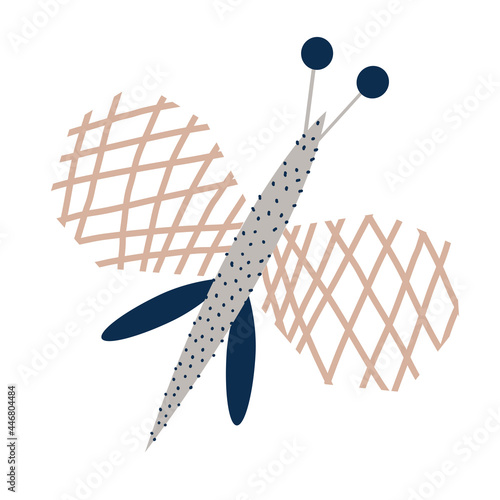 Vector illustration of a carttoon butterfly flying isolated on white background for logo, greeting card, t-shirt