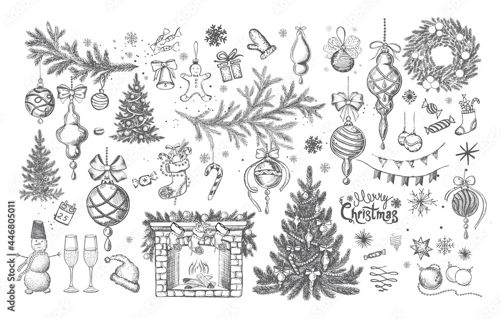 Christmas design element in doodle style. Hand drawn.	

