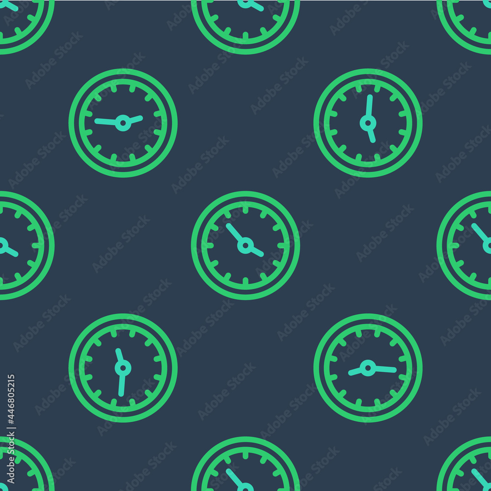 Line Train station clock icon isolated seamless pattern on blue background. Vector Line Train station clock icon isolated seamless pattern on blue background. Vector