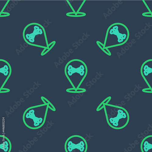 Line Location pirate icon isolated seamless pattern on blue background. Vector
