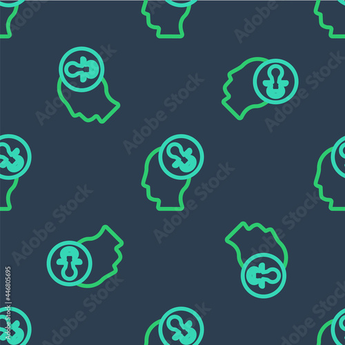 Line Baby dummy pacifier icon isolated seamless pattern on blue background. Toy of a child. Vector