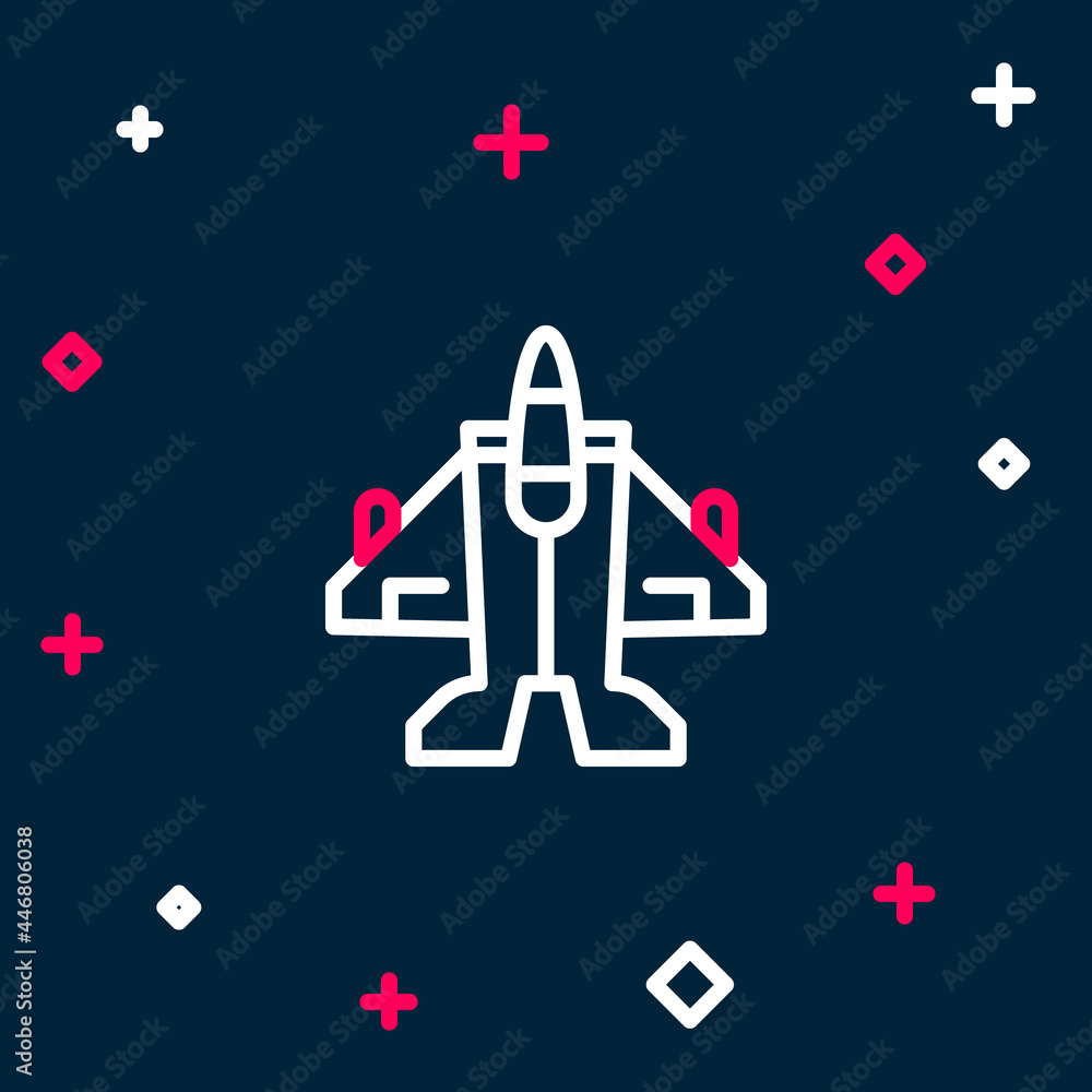 Line Jet fighter icon isolated on blue background. Military aircraft. Colorful outline concept. Vector Line Jet fighter icon isolated on blue background. Military aircraft. Colorful outline concept. Vector