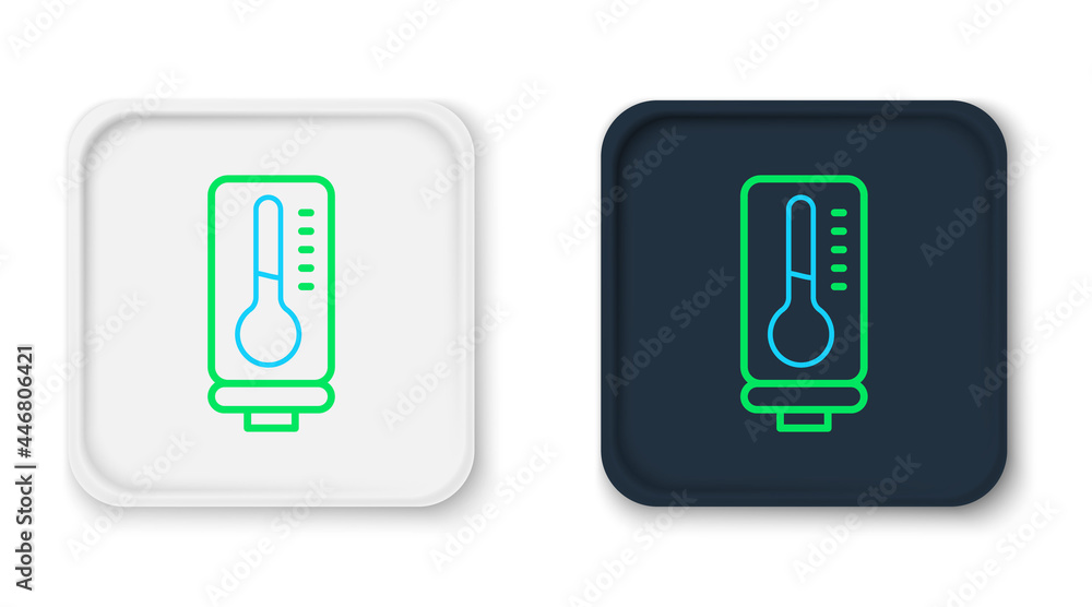 Line Meteorology thermometer measuring heat and cold icon isolated on white background. Thermometer equipment showing hot or cold weather. Colorful outline concept. Vector Line Meteorology thermometer measuring heat and cold icon isolated on white background. Thermometer equipment showing hot or cold weather. Colorful outline concept. Vector