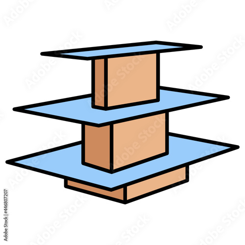 Wooden Empty 3-Tier Square Display Tables Concept Vector color Icon Design, Retail Shop Equipment Symbol, Supermarket fixtures Sign, Grocery Store Supplies Stock illustration