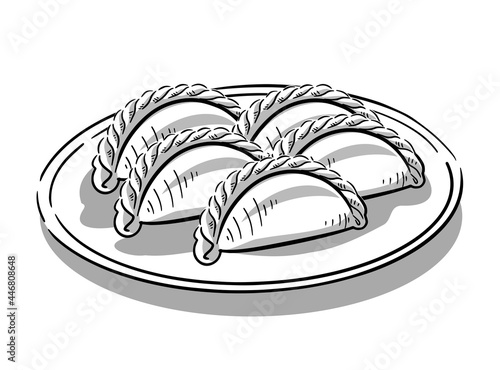 Set isolated bakery with cheese or meat filling. Hand draw vector illustrations.  photo