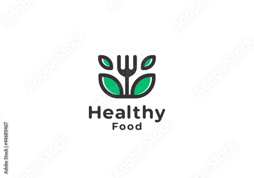 Healthy Food With Leaf or Leave Logo Template
