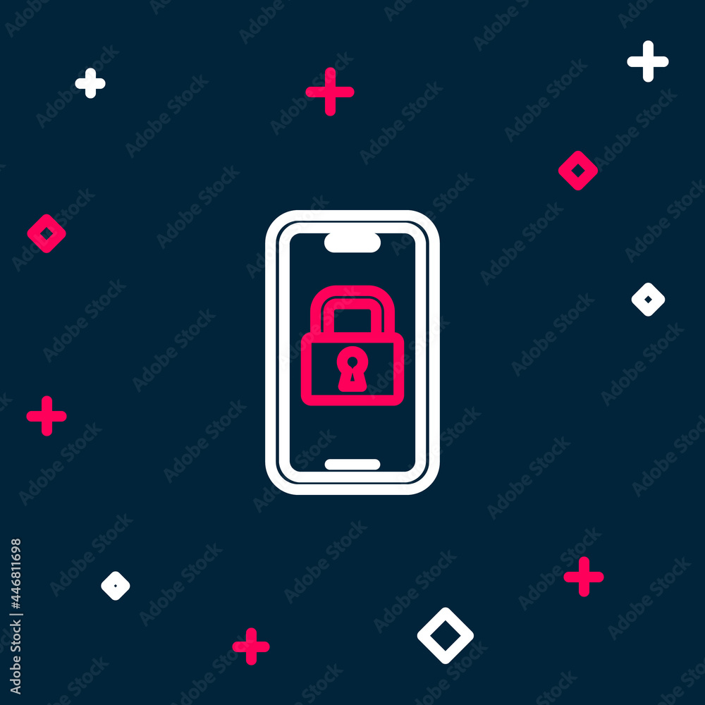 Line Digital door lock with wireless technology for lock icon isolated on blue background. Door handle sign. Security smart home. Colorful outline concept. Vector Line Digital door lock with wireless technology for lock icon isolated on blue background. Door handle sign. Security smart home. Colorful outline concept. Vector