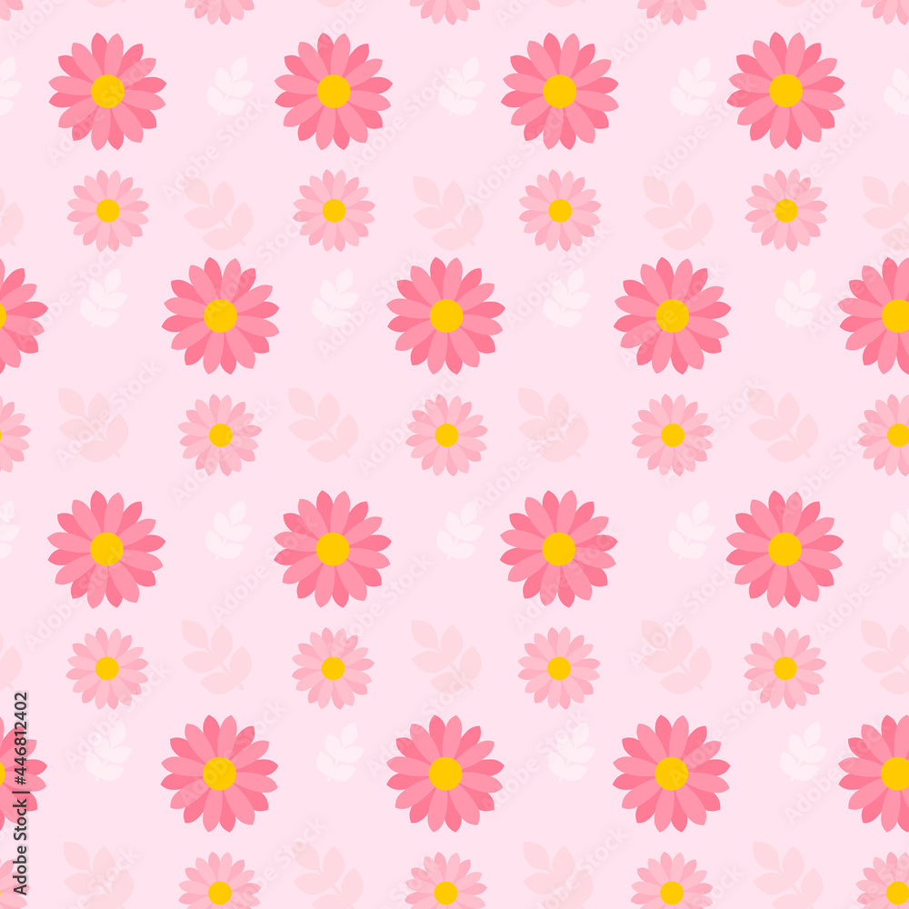 This is a seamless pattern of flowers on a pink background. 