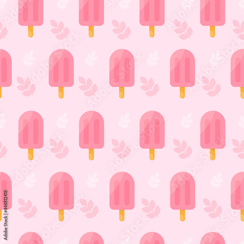 This is a seamless pattern texture of ice cream on a pink background. 