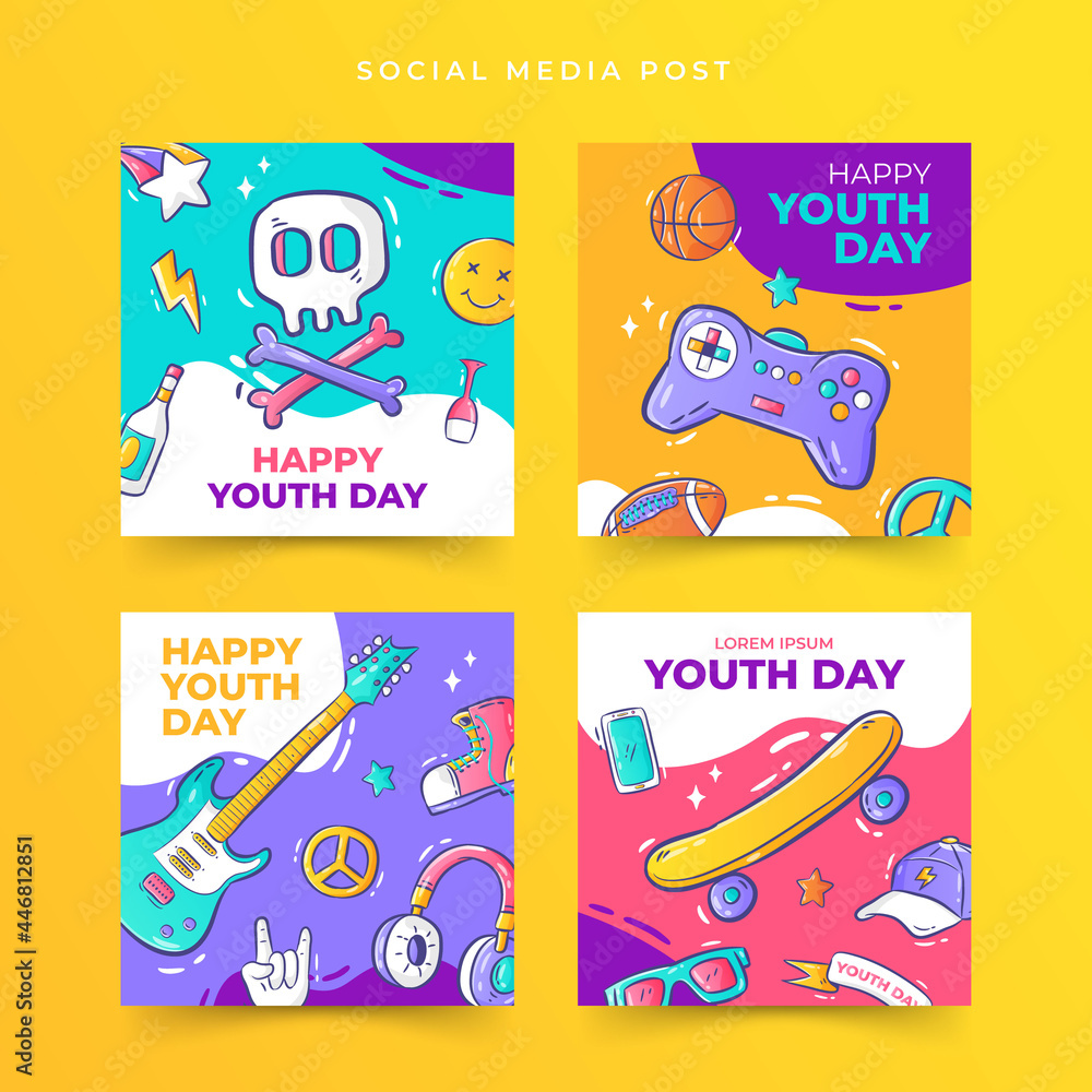 Hand-drawn youth day social media post template